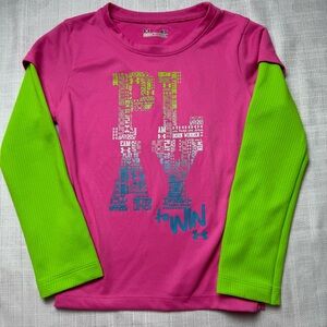 Under Armour Girls Toddler All Season Long Sleeve Shirt Pink Green